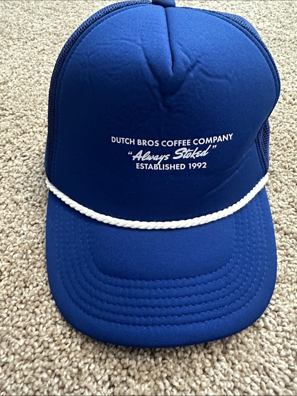 Dutch Bros Blue Rope Trucker Hat with White Logo